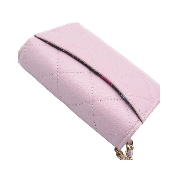 Pre Loved Chanel CC Quilted Caviar Flap Card Holder on Chain Women Pink - Picture 7 of 8